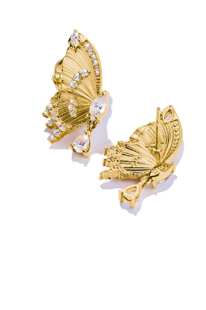 Gold-plated ear studs Butterfly Paradise with stones