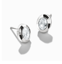 Silver Oval Stud Earrings with Zirconia Stones