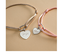 Jewellery Set Heart Charm with beige Textile Bracelet Connect Silver