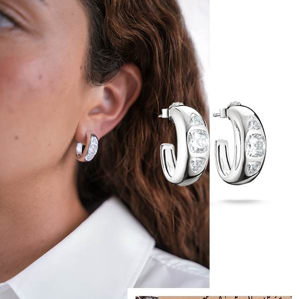 Silver Hoop Earrings with Zirconia Stones Bold Elegance