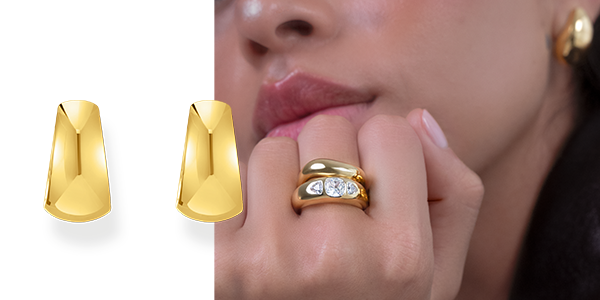 Gold-plated classic hoop earrings in chunky, trapezoidal shape