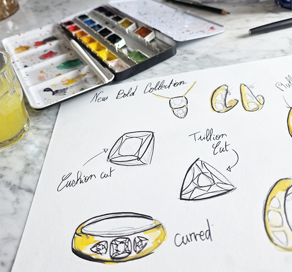 Hand-drawn sketch of the new Bold Elegance jewelry designs