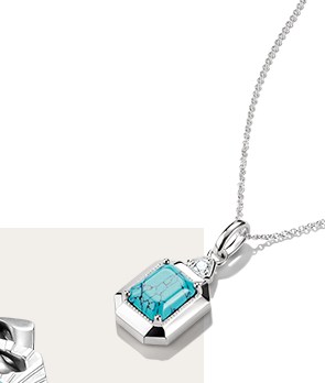 Silver Necklace with Imitation Turquoise Octagon Pendant Elyndra