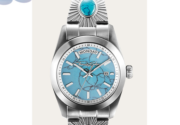 Watch Elyndra with turquoise dial 36 mm silver-coloured
