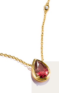 18k Gold Plated Necklace with Red Teardrop Stone and White Zirconia Elyndra