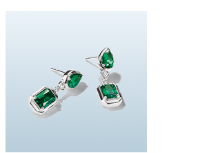 Silver Stud Earrings with Green Octagon Stones Elyndra