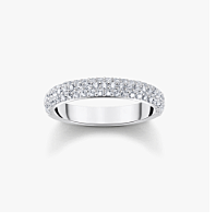 Silver band ring with white zirconia and engraving