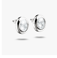 Share Silver Oval Stud Earrings with Zirconia Stones