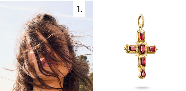 18k Gold Plated Cross Pendant with Red Zirconia Stones