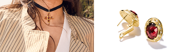 18k Gold Plated Clip-On Earrings with Red Stones Elyndra