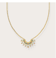 Gold-plated necklace with sun beams and colourful stones