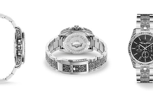 Men’s watch Rebel at Heart skull black silver-coloured