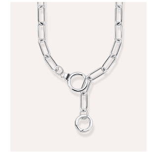 Silver blackened necklace with stone-studded ring clasp