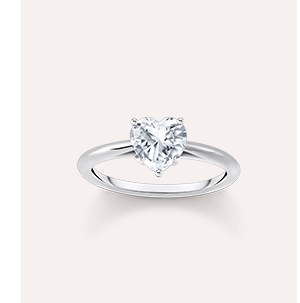 Silver ring with white, heart-shaped zirconia