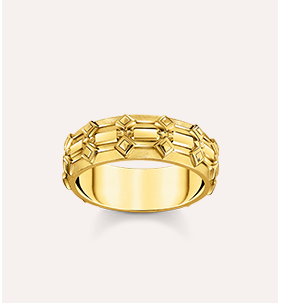 Wide yellow-gold plated band ring with crocodile detailing
