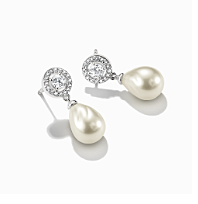 Silver Stud Earrings with Zirconia and Imitation Pearls Bold Elegance