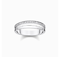 Ring double white stones silver