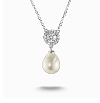 Silver Necklace with Imitation Pearl and Zirconia Stones Bold Elegance