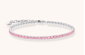 Silver tennis bracelet with pink zirconia