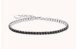 Silver tennis bracelet with black zirconia
