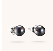 Silver Stud Earrings with Black Imitation Pearls