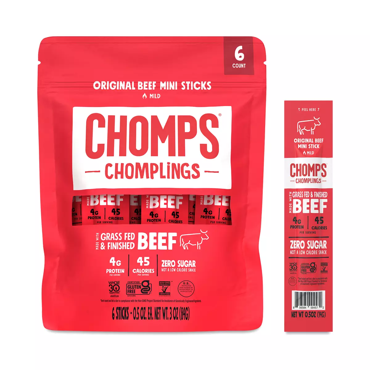 Chomps Mini Grass-Fed Beef Chomplings, Original