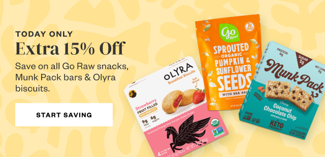Today Only: Extra 15% Off Go Raw, Munk Pack, + Olyra. Start Saving.