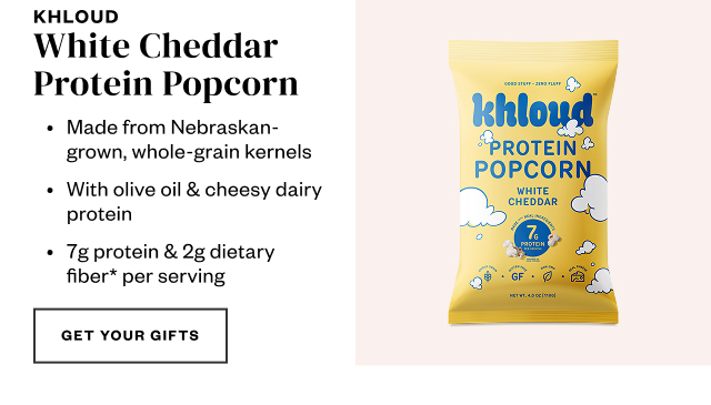 Khloud White Cheddar Protein Popcorn. Get Your Gifts.