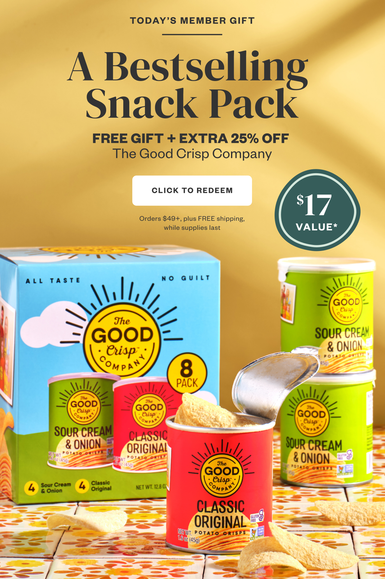 A Bestselling Snack Pack. FREE GIFT + EXTRA 25% OFF. Click to Redeem.