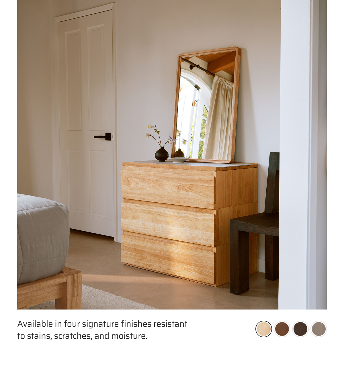 Available in four signature finishes resistant to stains, scratches and moisture.