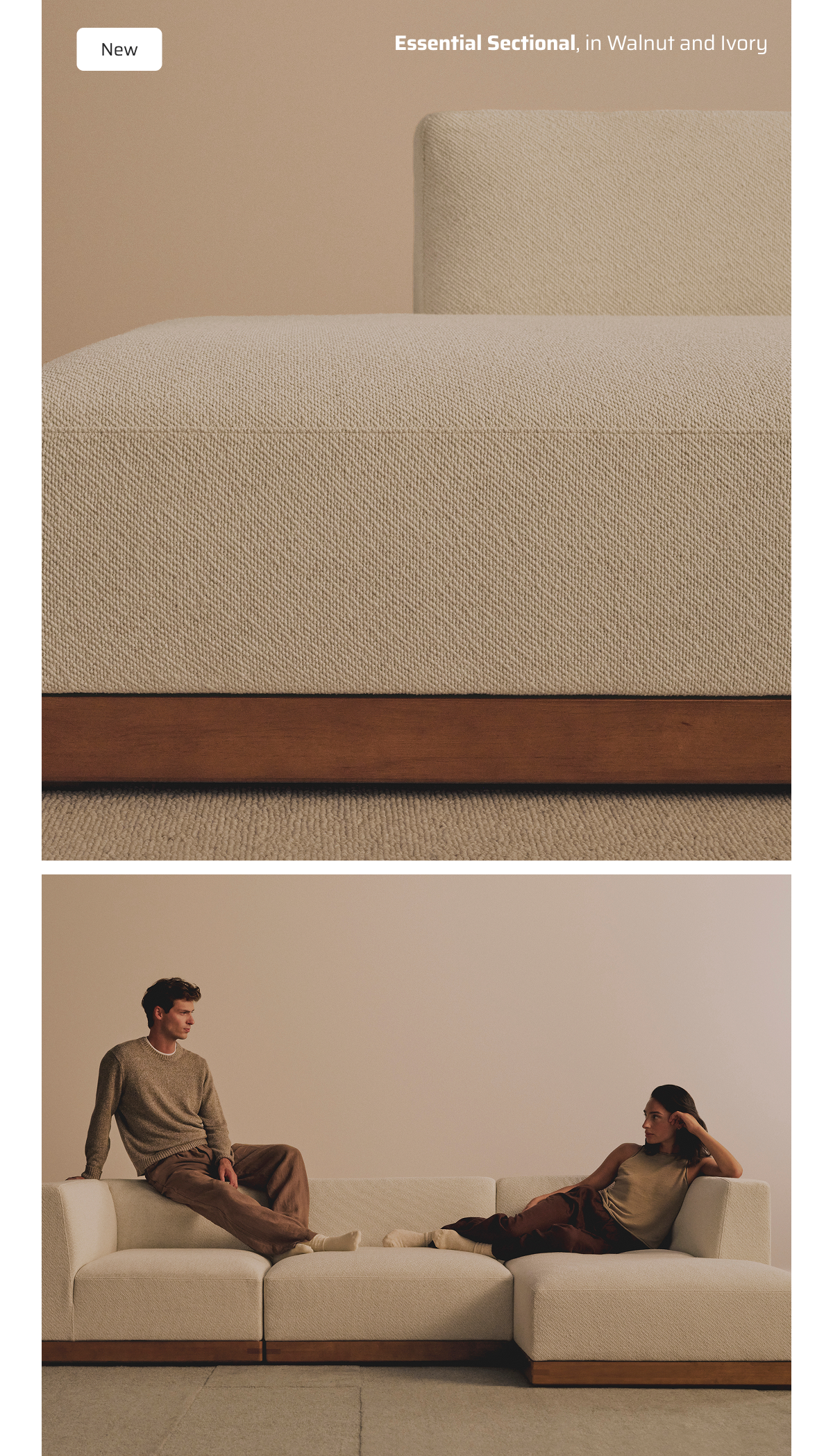 Essential Sectional, in Walnut and Ivory.