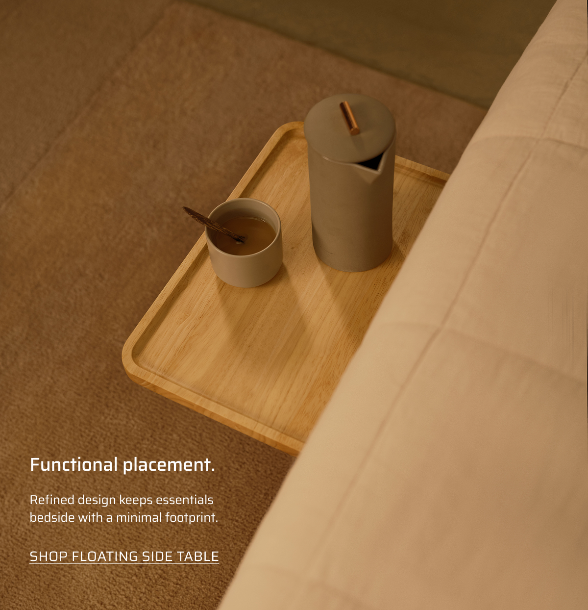 Functional placement. Shop floating side table.