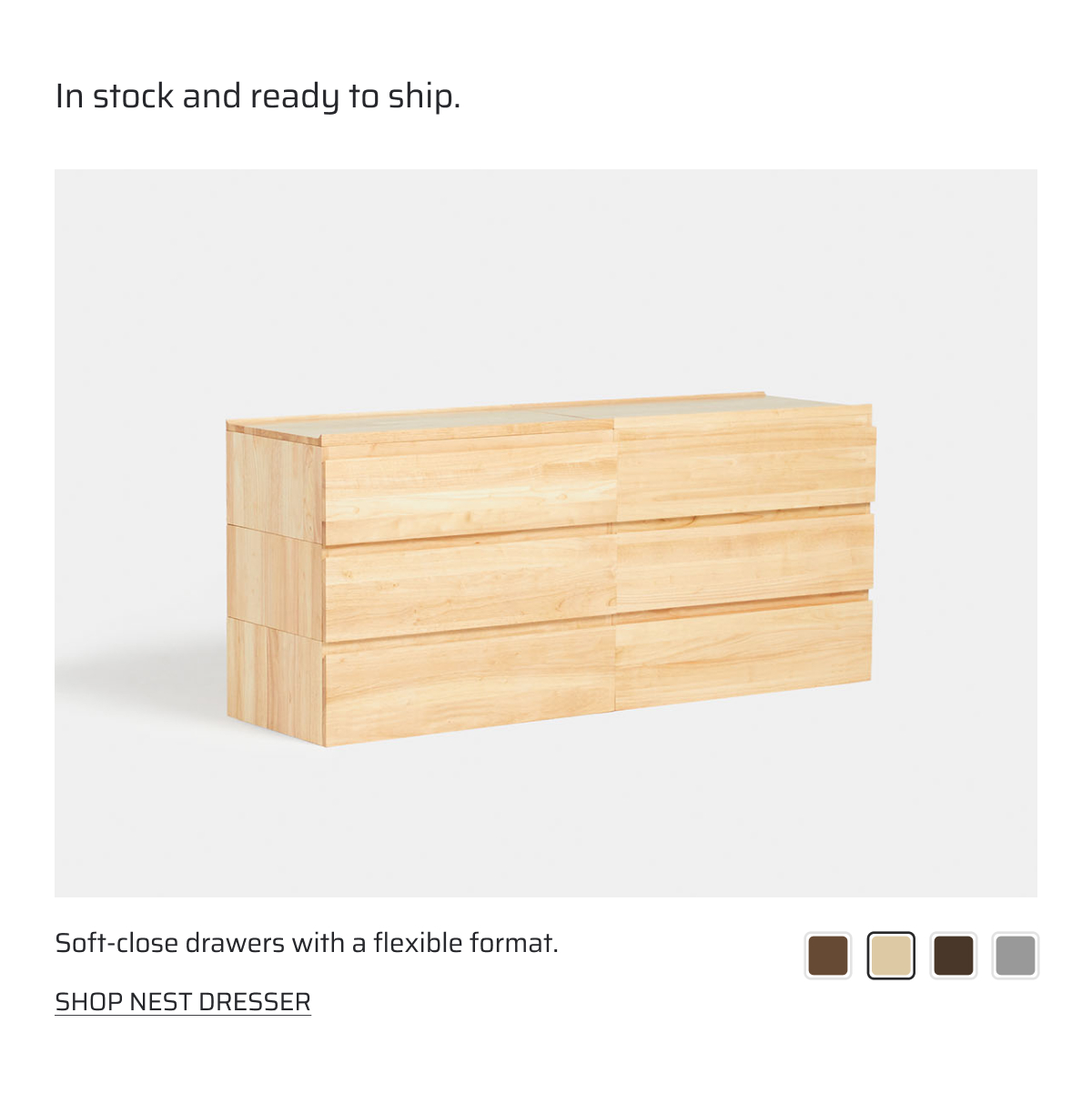 In stock and ready to ship.