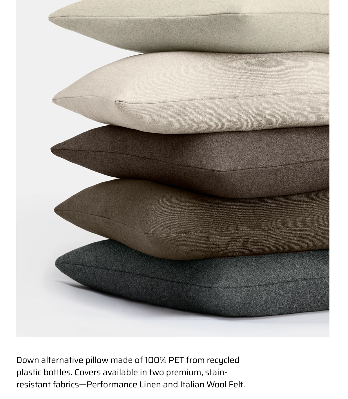 Down alternative pillow bade from 100% PET from recycled plastic bottles.