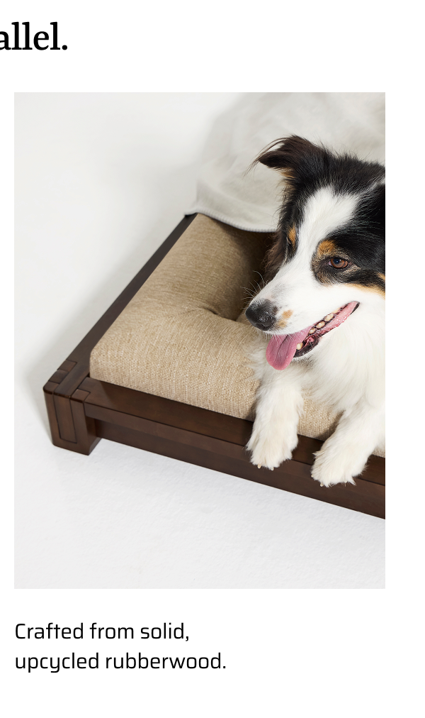 Crafted from solid, upcycled rubberwood.