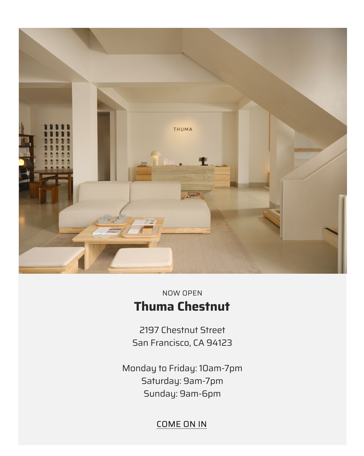 Now Open: Thuma Chestnut. Come On In.