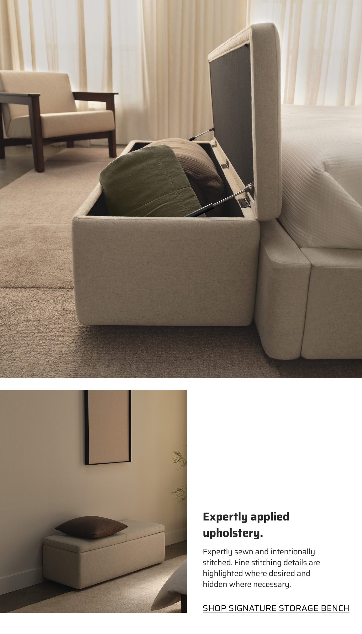 Expertly applied upholstery. 