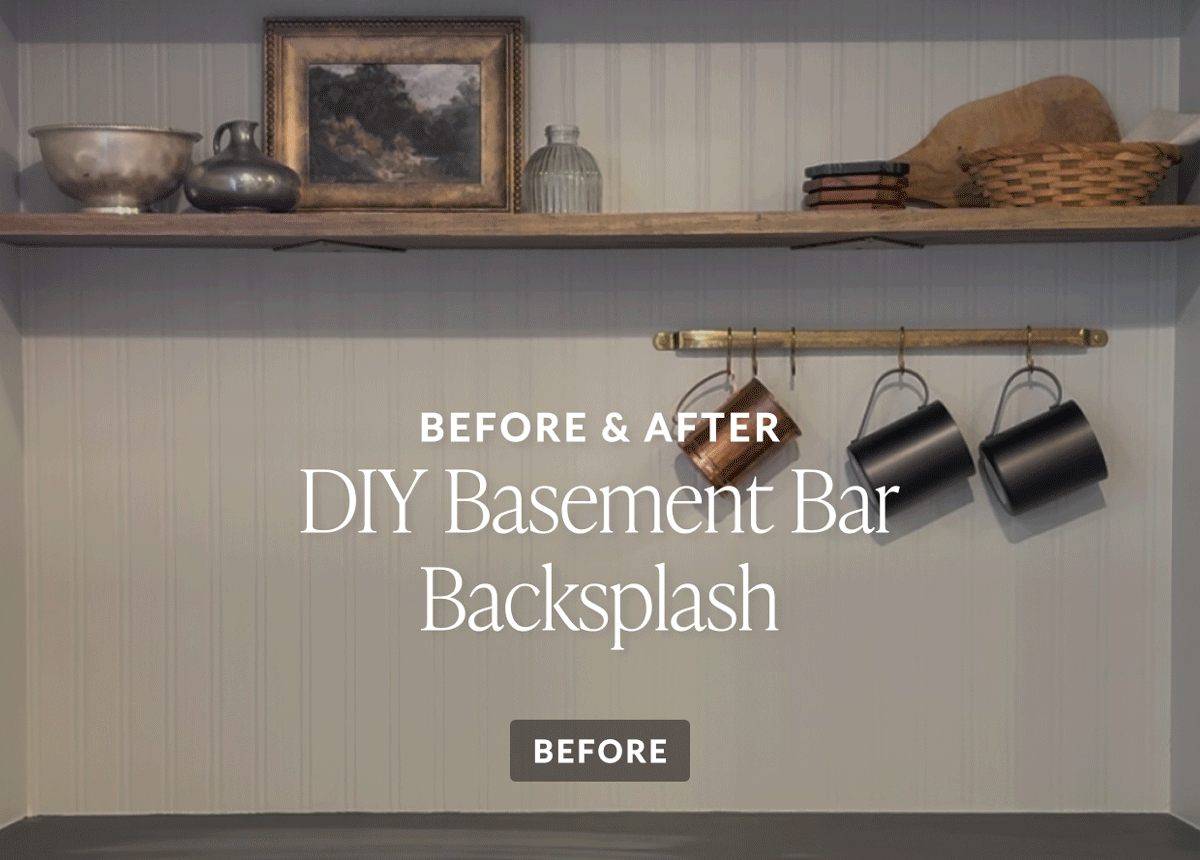 Before and After DIY Basement Bar Backsplash 