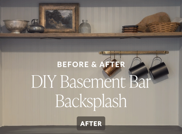 Before and After DIY Basement Bar Backsplash 