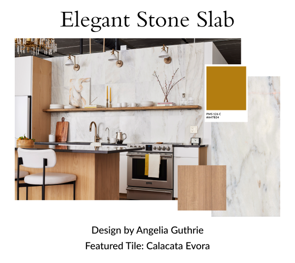 Elegant Stone Slab: Design by Angelia Guthrie Featured Tile: Calacata Evora