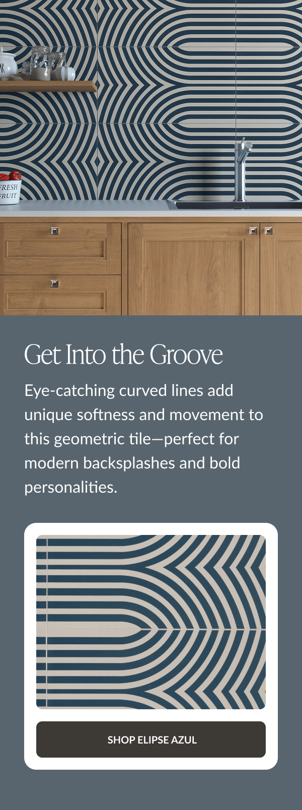 Get Into the Groove - Eye-catching curved lines add unique softness and movement to this geometric tile-perfect for modern backsplashes and bold personalities. Shop Elipse Azul