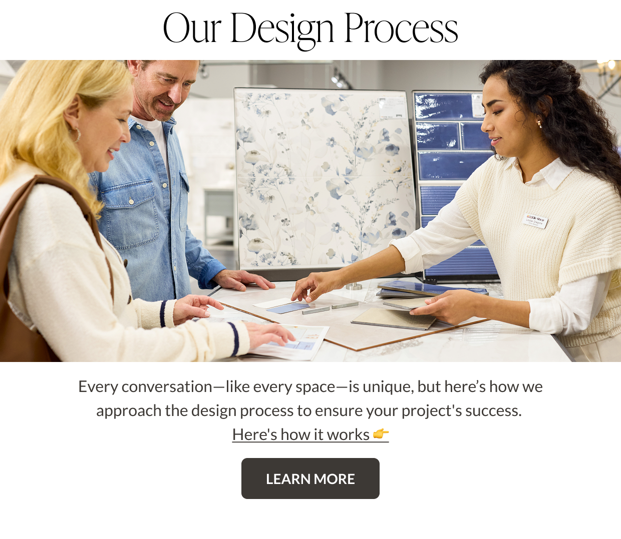 Our Design Process - Every conversation-like every space-is unique, but here's how we approach the design process to ensure your project's success. Here's how it works. Learn More