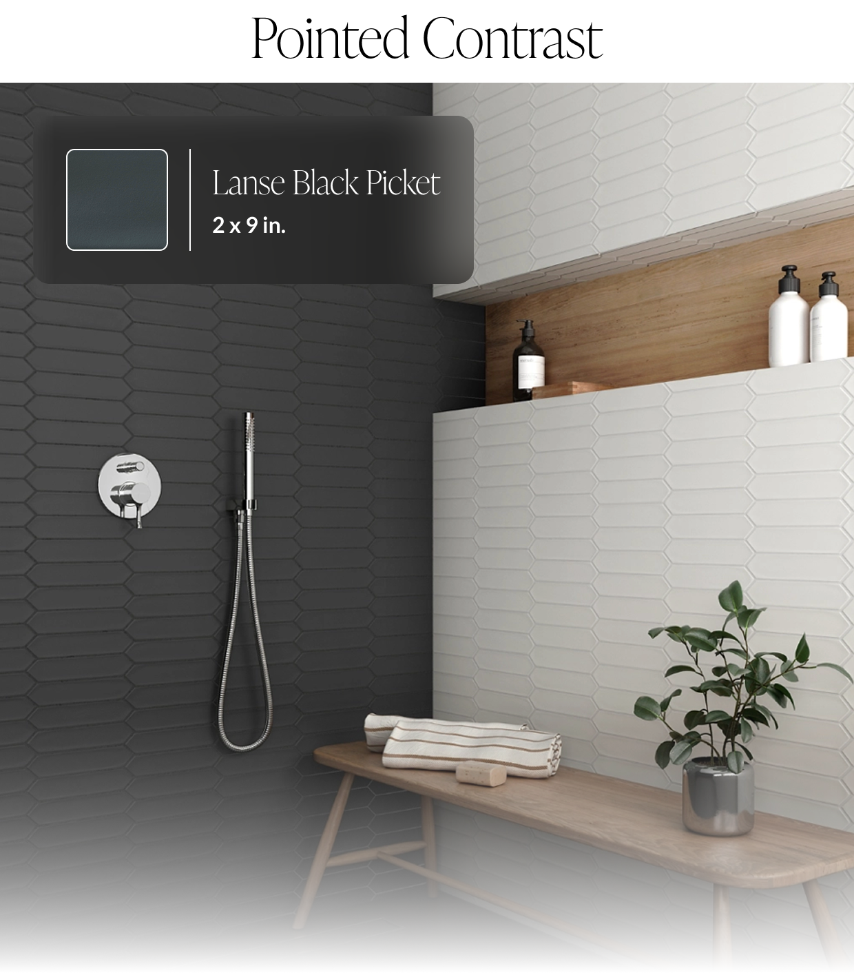 Pointed Contrast - Lanse Black Picket 2 x 9 in.