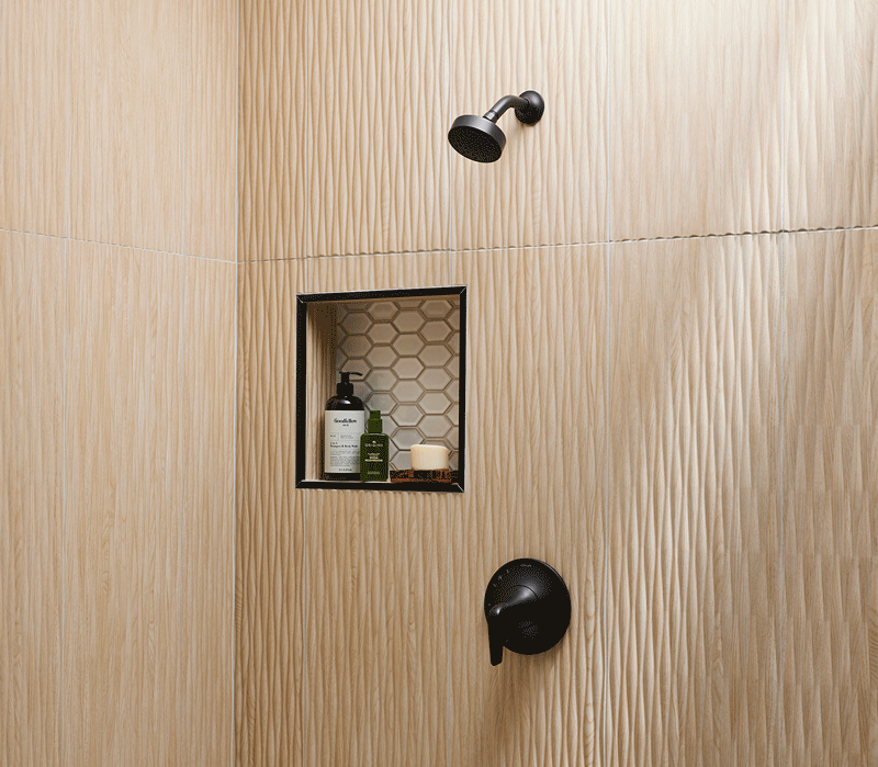 Nature's Palette - Characterized by outdoor themes and colors (like this sculptural wood-look tile), nature-inspired "biophilic design" boosts serotonin for wellness-focused spaces. 