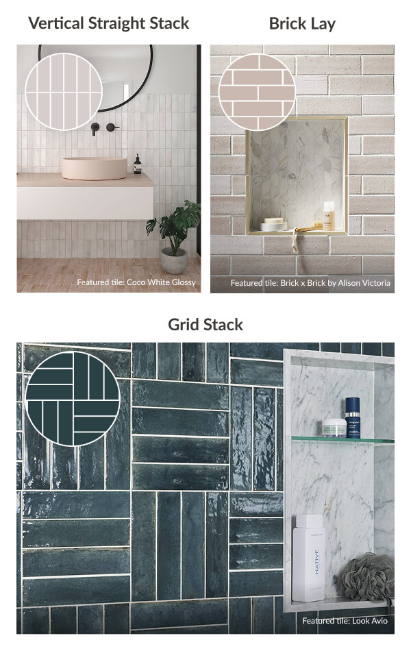 Vertical Straight Stack, Brick Lay, Grid Stack