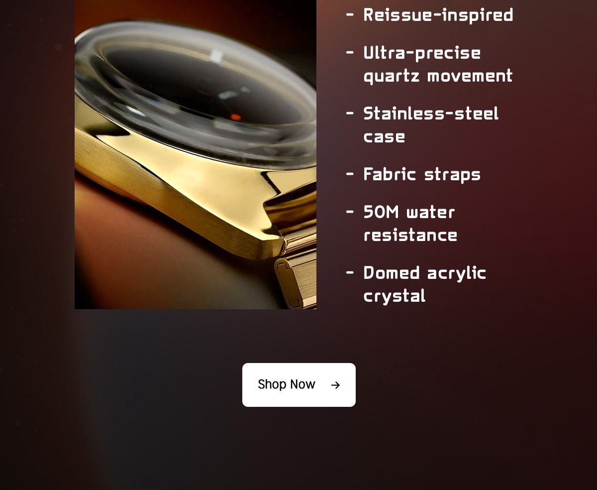  Reissue-inspired | Ultra-precise quartz movement | Stainless-steel case | Fabric straps | 50M water resisttance | Domed acrylic crystal | Shop Now