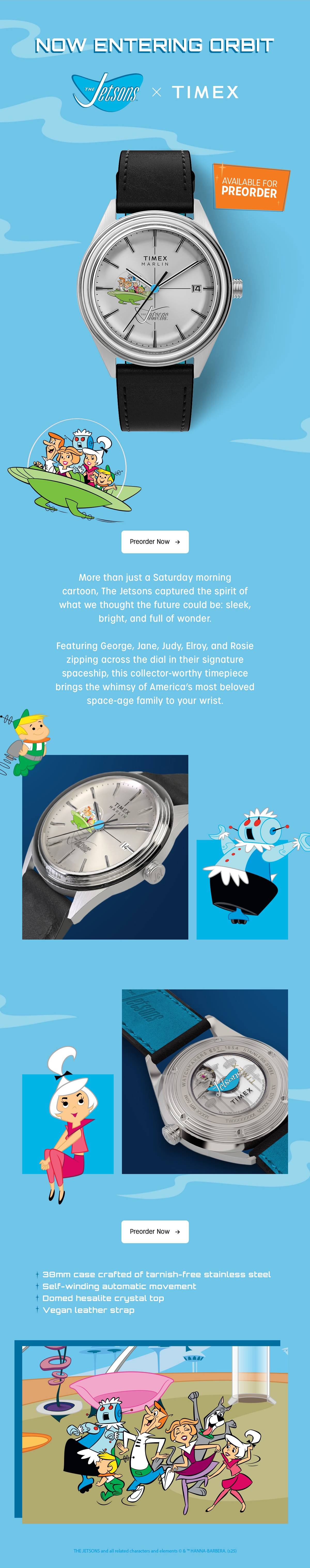 NOW ENTERING ORBIT | JETSONS X TIMEX | AVAILABLE FOR PREORDER | PREORDER NOW | More than just a Saturday morning cartoon, The Jetsons captured the spirit of what we thought the future could be: sleek, bright, and full of wonder.