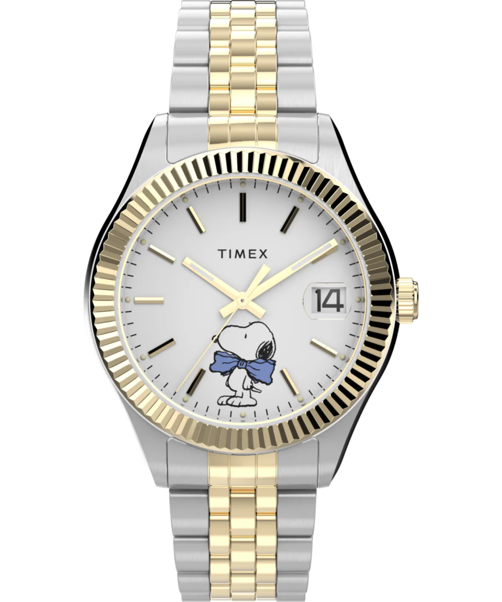 Image of Timex x Peanuts® Timex Legacy Bowtie 34mm Stainless Steel Bracelet Watch
