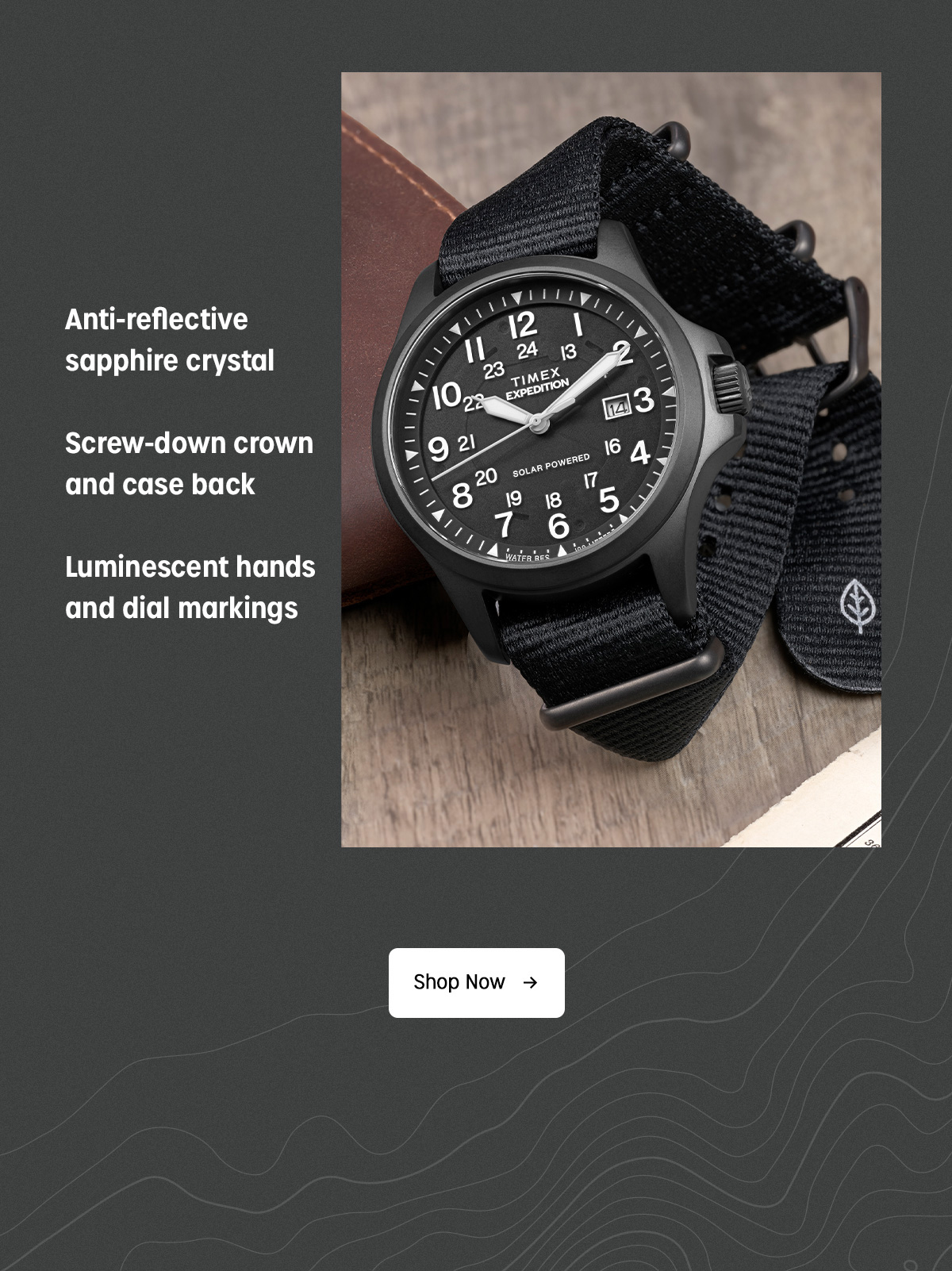 Anti-reflective sapphire crystal | Screw-down crown and case back | Luminescent hands and dial markings | Shop Now