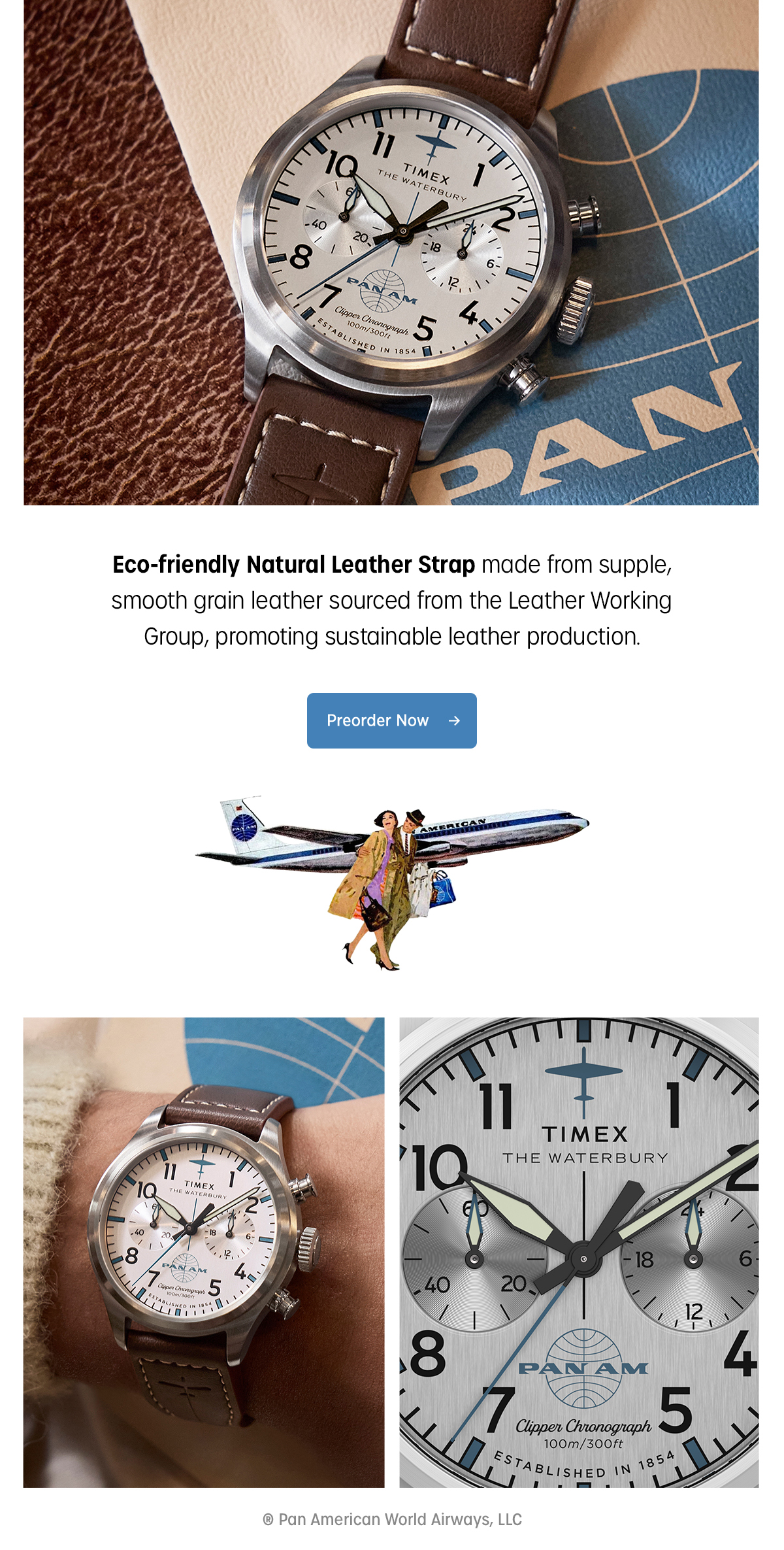 eco-friendly natural leather strap made from supple, smooth grain leather sourced from the leather working group, promoting sustainable leather production. | preorder now